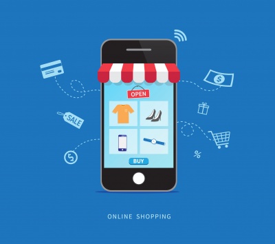 vector icon of mobile phone browsing ecommerce site