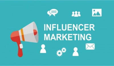 influencer marketing red striped megaphone vector icon